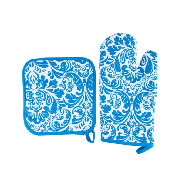 Hastings Home Oven Mitt And Pot Holder Set, Quilted And Flame And Heat Resistant By Hastings Home (Blue) - 549937FDG