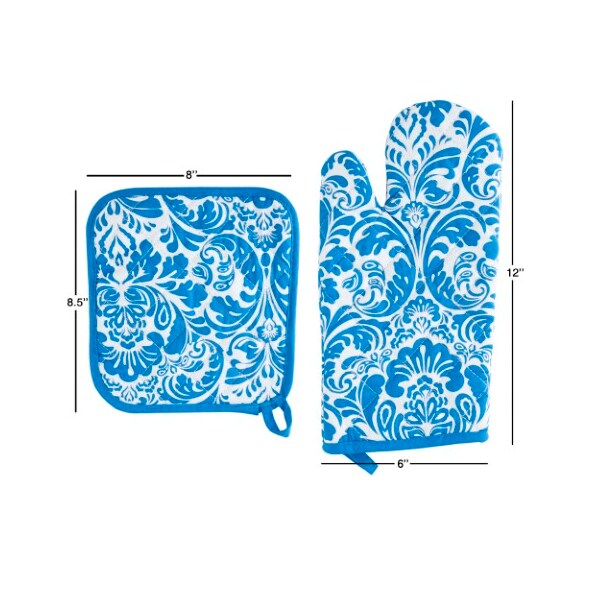 Hastings Home Oven Mitt And Pot Holder Set, Quilted And Flame And Heat Resistant By Hastings Home (Blue) - 549937FDG