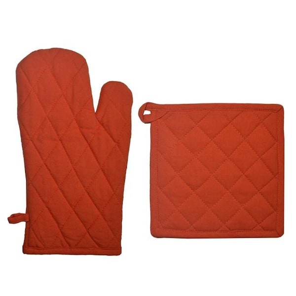 Dunroven House Dunroven House ORK104MP-OR Quilted Oven Mitt & Potholder Set; Orange - ORK104MP-OR