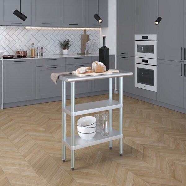 Amgood 14x30 Prep Table with Stainless Steel Top and 2 Shelves - AMG WT-1430-2SH