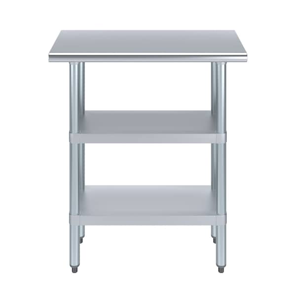 Amgood 14x30 Prep Table with Stainless Steel Top and 2 Shelves - AMG WT-1430-2SH