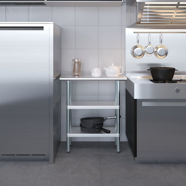 Amgood 14x30 Prep Table with Stainless Steel Top and 2 Shelves - AMG WT-1430-2SH