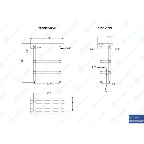 Amgood 14x30 Prep Table with Stainless Steel Top and 2 Shelves - AMG WT-1430-2SH