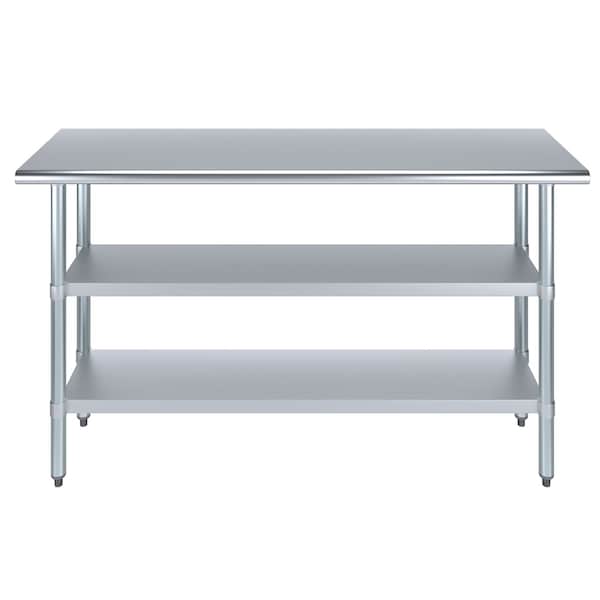 Amgood 18x60 Prep Table with Stainless Steel Top and 2 Shelves - AMG WT-1860-2SH