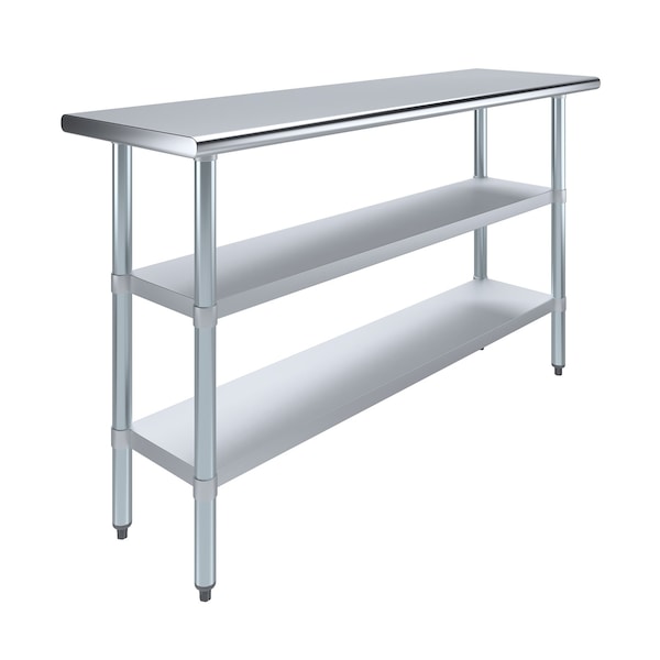 Amgood 18x60 Prep Table with Stainless Steel Top and 2 Shelves - AMG WT-1860-2SH