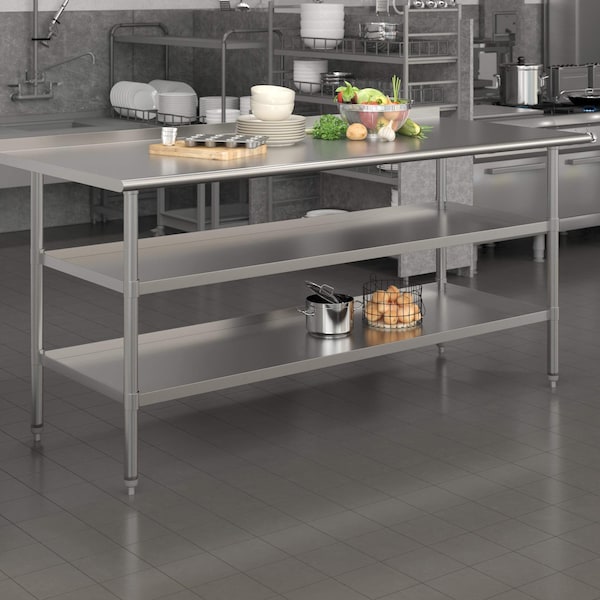 Flash Furniture 72 x 30 Stainless 2 Shelf Table with Backsplash - NH-WT-GU-3072BSP-GG