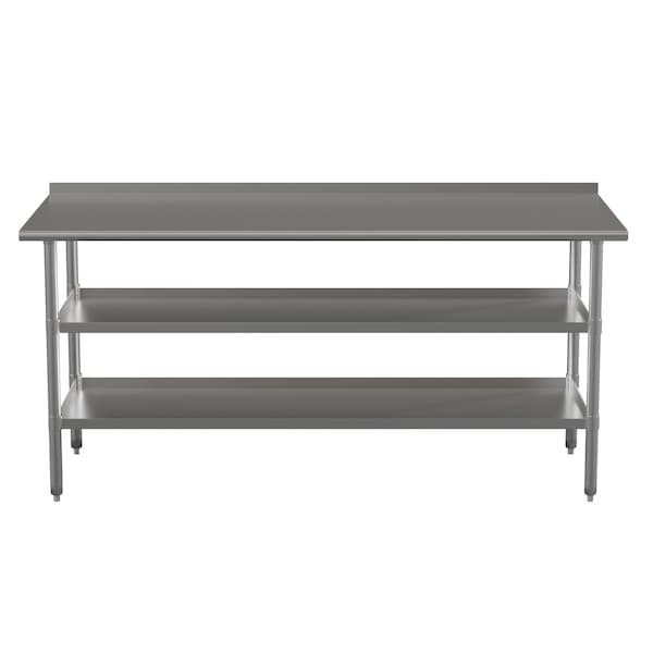 Flash Furniture 72 x 30 Stainless 2 Shelf Table with Backsplash - NH-WT-GU-3072BSP-GG