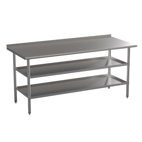 Flash Furniture 72 x 30 Stainless 2 Shelf Table with Backsplash - NH-WT-GU-3072BSP-GG