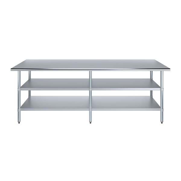 Amgood 24x96 Prep Table with Stainless Steel Top and 2 Shelves - AMG WT-2496-2SH