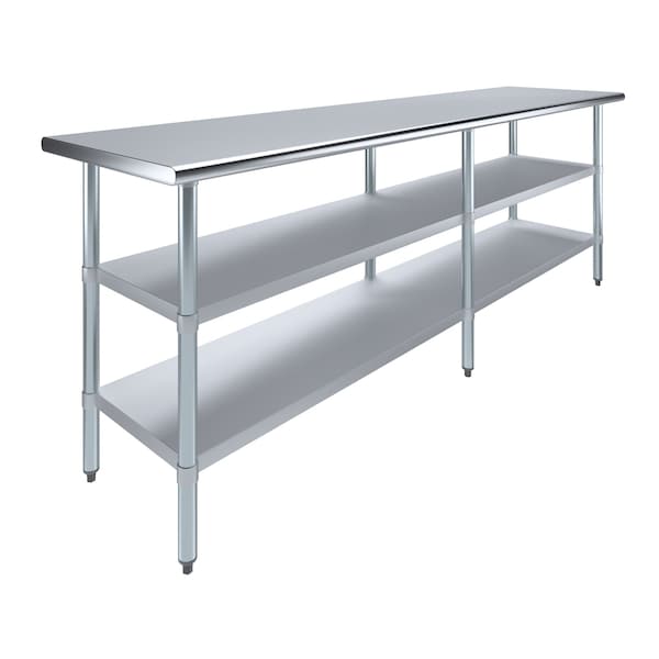 Amgood 24x96 Prep Table with Stainless Steel Top and 2 Shelves - AMG WT-2496-2SH