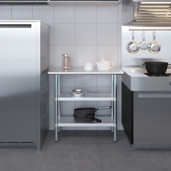 Amgood 18x36 Prep Table with Stainless Steel Top and 2 Shelves - AMG WT-1836-2SH