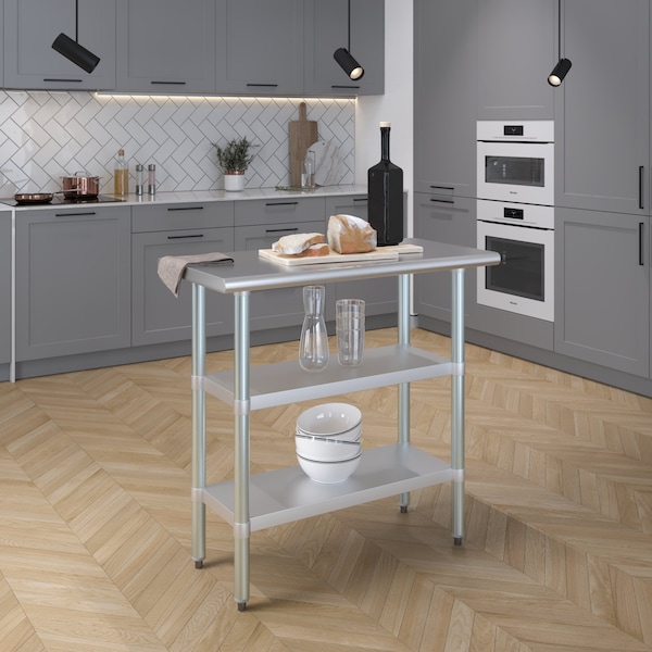 Amgood 18x36 Prep Table with Stainless Steel Top and 2 Shelves - AMG WT-1836-2SH