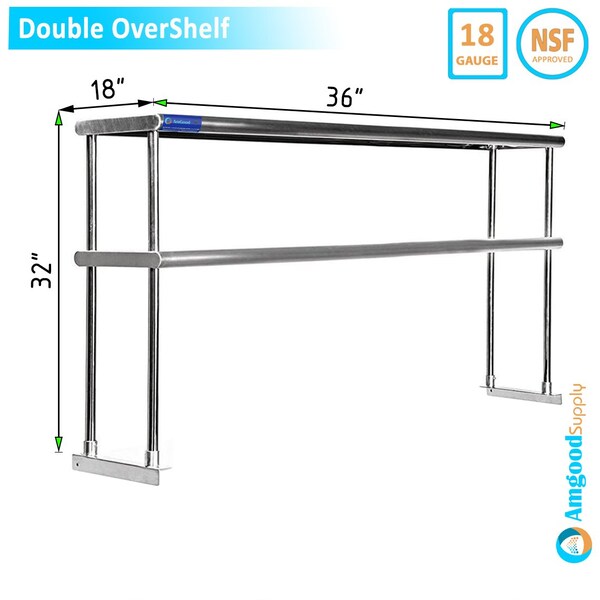 Amgood 18in X 36in Stainless Steel Double-Tier Shelf - AMG DOS-1836