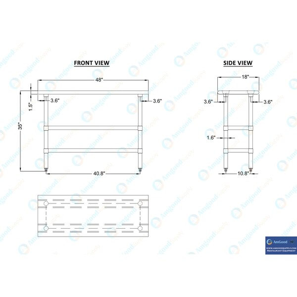 Amgood 18x48 Prep Table with Stainless Steel Top and 2 Shelves - AMG WT-1848-2SH