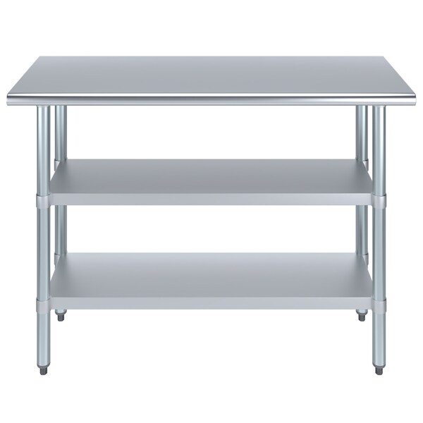 Amgood 18x48 Prep Table with Stainless Steel Top and 2 Shelves - AMG WT-1848-2SH