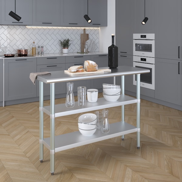 Amgood 18x48 Prep Table with Stainless Steel Top and 2 Shelves - AMG WT-1848-2SH