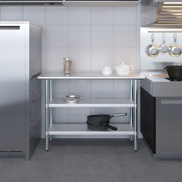 Amgood 18x48 Prep Table with Stainless Steel Top and 2 Shelves - AMG WT-1848-2SH