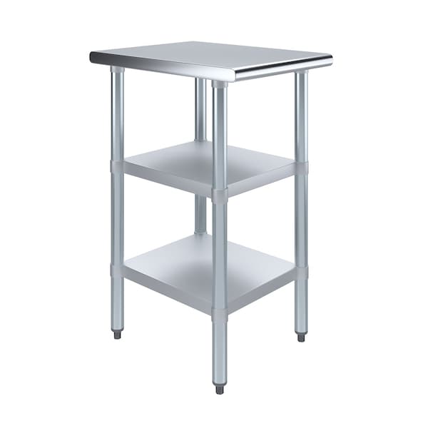 Amgood 24x18 Prep Table with Stainless Steel Top and 2 Shelves - AMG WT-2418-2SH
