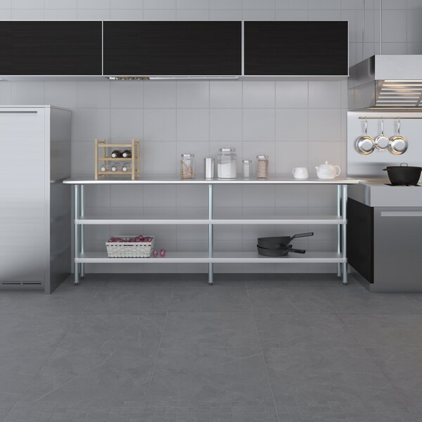 Amgood 14x96 Prep Table with Stainless Steel Top and 2 Shelves - AMG WT-1496-2SH