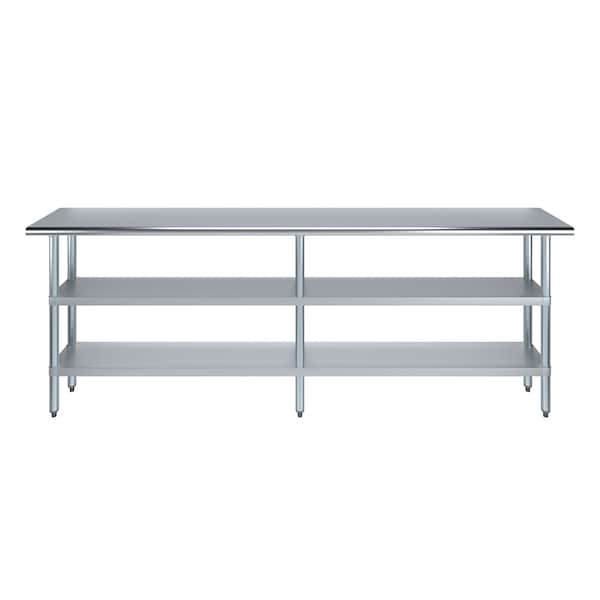 Amgood 14x96 Prep Table with Stainless Steel Top and 2 Shelves - AMG WT-1496-2SH