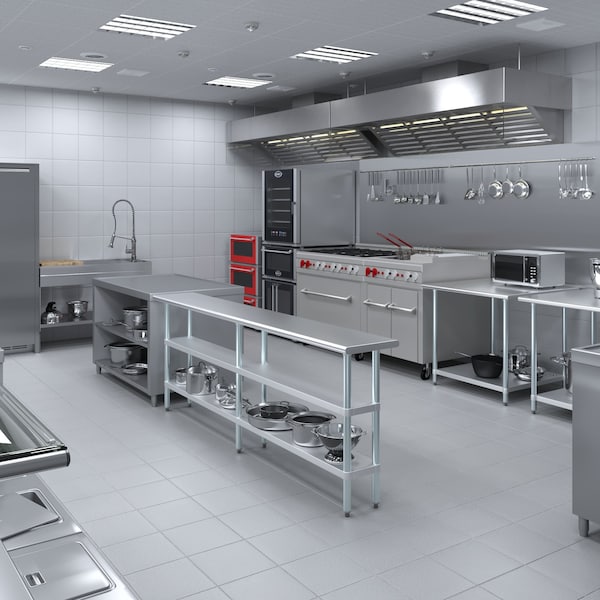 Amgood 14x96 Prep Table with Stainless Steel Top and 2 Shelves - AMG WT-1496-2SH