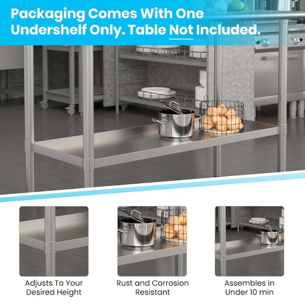 Flash Furniture Galvanized Under Shelf for 24 x 48 Work Tables - NH-GU-2448-GG