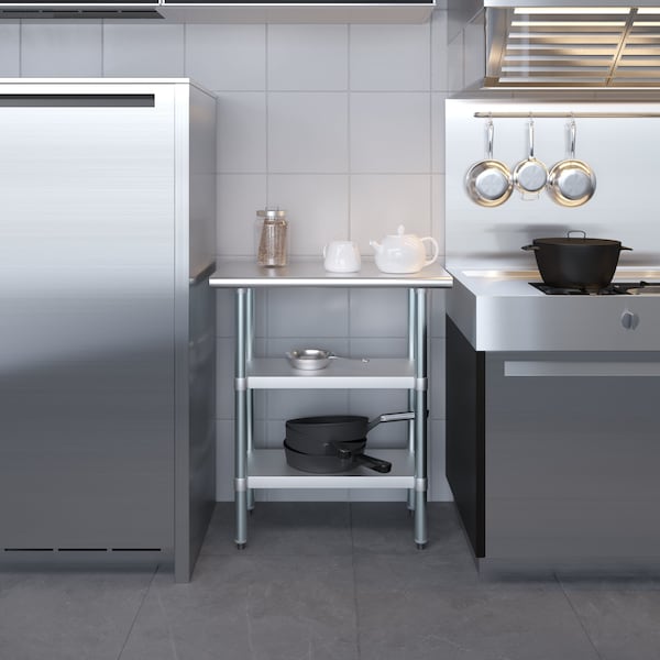 Amgood 18x30 Prep Table with Stainless Steel Top and 2 Shelves - AMG WT-1830-2SH