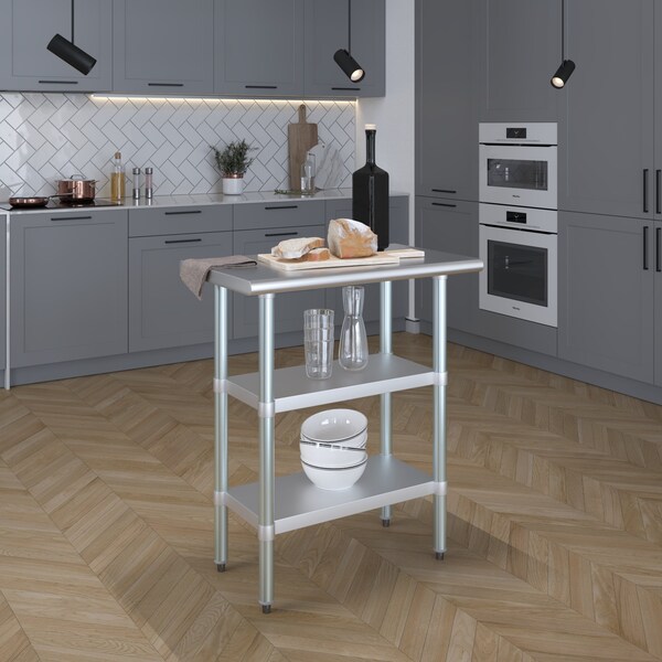 Amgood 18x30 Prep Table with Stainless Steel Top and 2 Shelves - AMG WT-1830-2SH