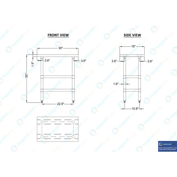 Amgood 18x30 Prep Table with Stainless Steel Top and 2 Shelves - AMG WT-1830-2SH