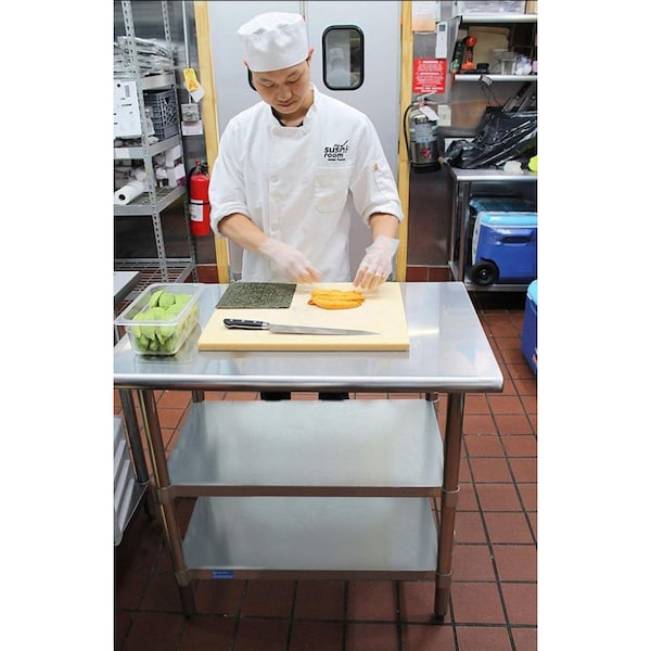 Amgood 30x96 Prep Table with Stainless Steel Top and 2 Shelves - AMG WT-3096-2SH