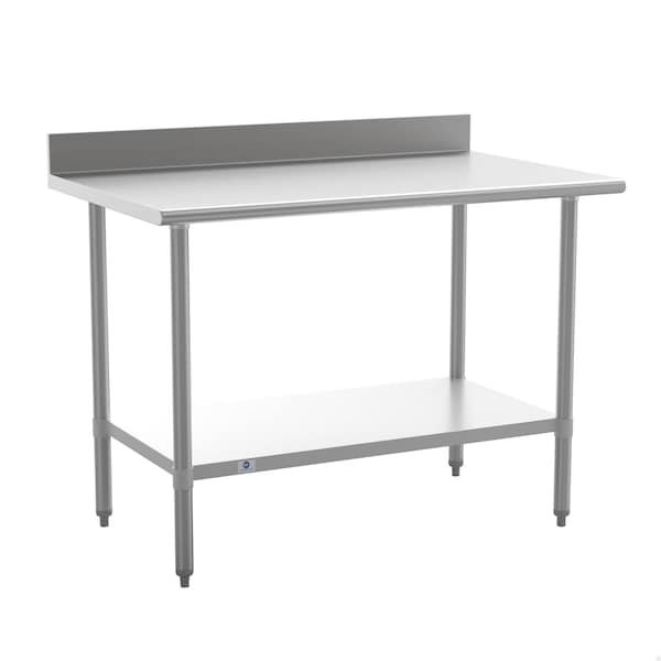 Flash Furniture Reese 430 Stainless Steel 18 Gauge 30-in x 48-in Table w/Adjustable Shelf and 4-in Backsplash - NH-WT-3048-GG-B4-GG