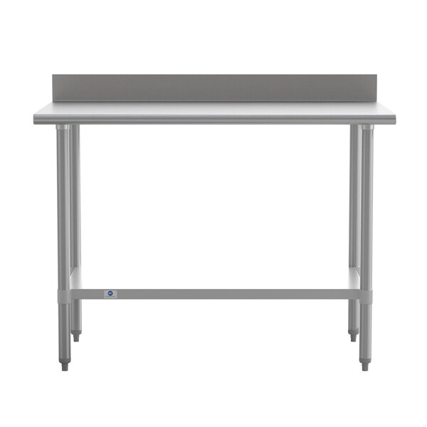 Flash Furniture Reese 430 Stainless Steel 18 Gauge 30-in x 48-in Table w/Adjustable Shelf and 4-in Backsplash - NH-WT-3048-GG-B4-GG