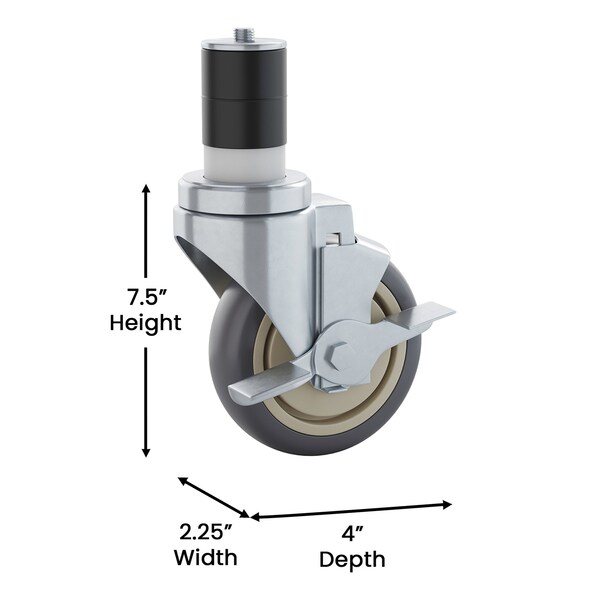 Flash Furniture Summit Set of 4 Commercial Grade HD Kitchen Casters w/2 Swivel Casters and 2 Locking Casters - NH-W01-GG