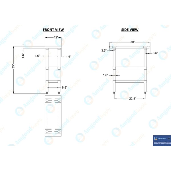 Amgood 30x12 Prep Table with Stainless Steel Top and 2 Shelves - AMG WT-3012-2SH