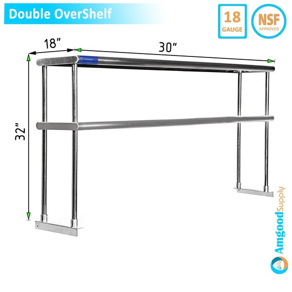 Amgood 18in X 30in Stainless Steel Double-Tier Shelf - AMG DOS-1830