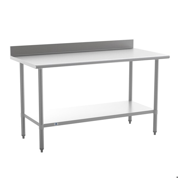 Flash Furniture Reese 430 Stainless Steel 18 Gauge 30-in x 60-in Table w/Adjustable Shelf and 4-in Backsplash - NH-WT-3060-GG-B4-GG