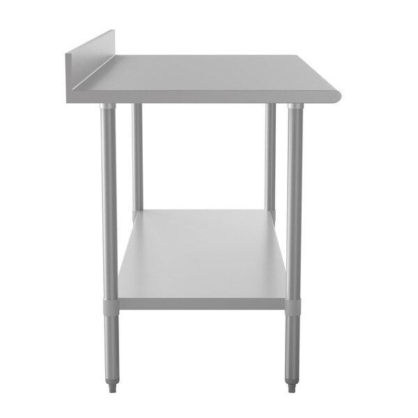 Flash Furniture Reese 430 Stainless Steel 18 Gauge 30-in x 60-in Table w/Adjustable Shelf and 4-in Backsplash - NH-WT-3060-GG-B4-GG