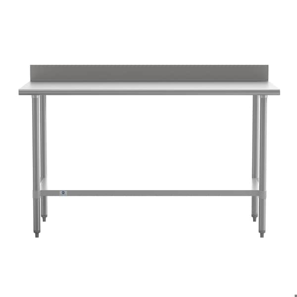 Flash Furniture Reese 430 Stainless Steel 18 Gauge 30-in x 60-in Table w/Adjustable Shelf and 4-in Backsplash - NH-WT-3060-GG-B4-GG