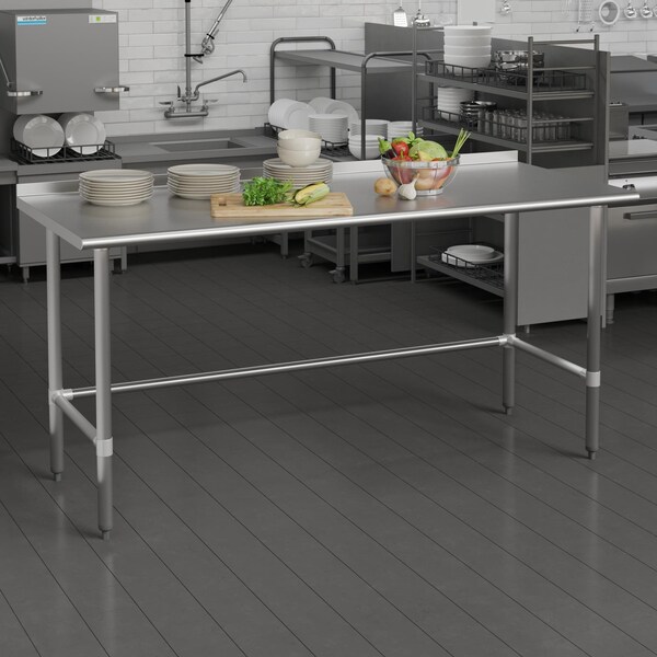 Flash Furniture Reese 430 Stainless Steel 18 Gauge Open Base Kitchen Prep and Work Table w/1.5-in Backsplash - NH-WT-3072-OG-B1-5-GG