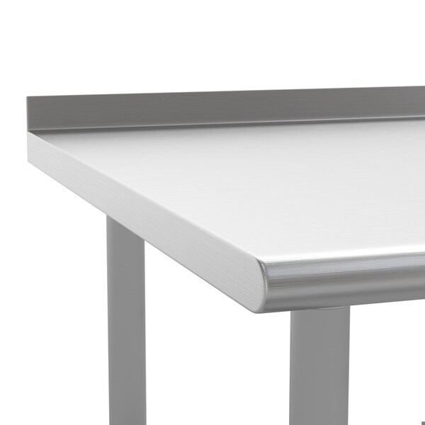 Flash Furniture Reese 430 Stainless Steel 18 Gauge Open Base Kitchen Prep and Work Table w/1.5-in Backsplash - NH-WT-3072-OG-B1-5-GG