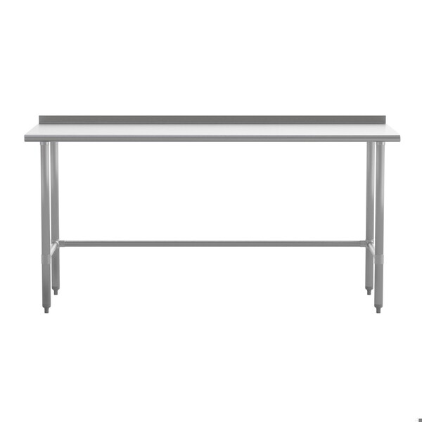 Flash Furniture Reese 430 Stainless Steel 18 Gauge Open Base Kitchen Prep and Work Table w/1.5-in Backsplash - NH-WT-3072-OG-B1-5-GG