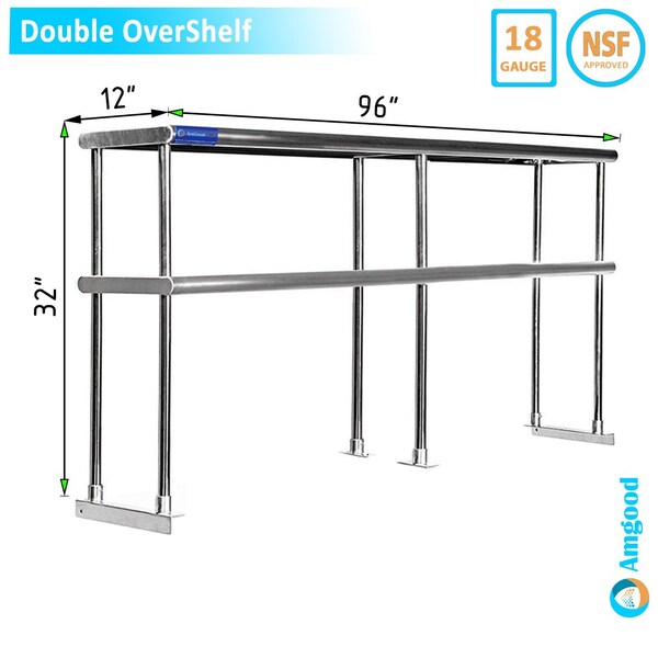 Amgood 12in X 96in Stainless Steel Double-Tier Shelf - AMG DOS-1296