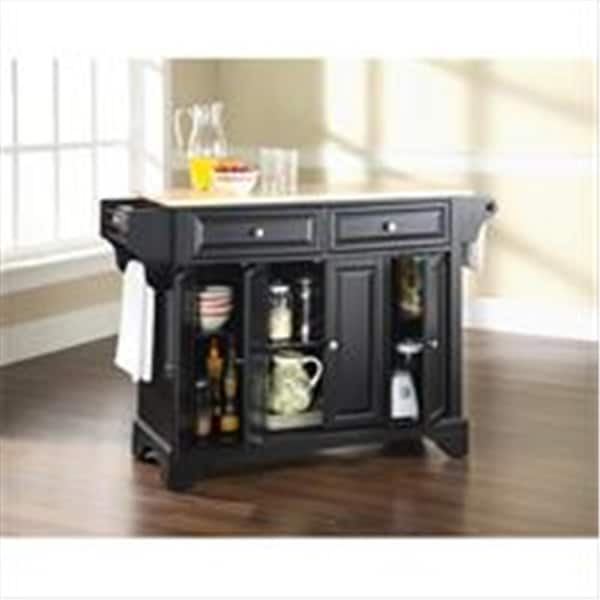 Modern Marketing Crosley Furniture Lafayette Natural Wood Top Kitchen Island In Black Finish - KF30001BBK