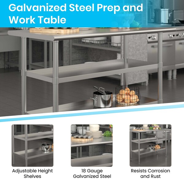 Flash Furniture 48 x 24 Stainless Steel Work Table-2 Undershelves - NH-WT-GU-2448-GG