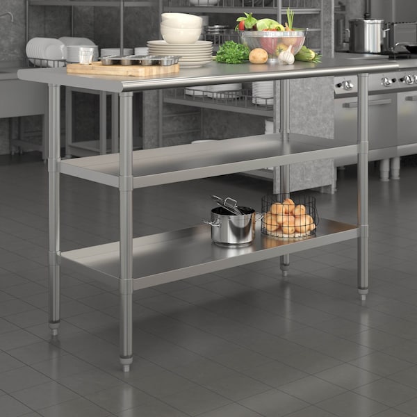 Flash Furniture 48 x 24 Stainless Steel Work Table-2 Undershelves - NH-WT-GU-2448-GG