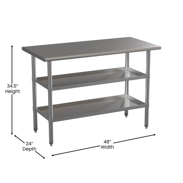 Flash Furniture 48 x 24 Stainless Steel Work Table-2 Undershelves - NH-WT-GU-2448-GG