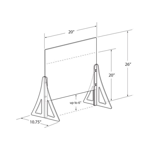 Azar Displays Acrylic Plexiglass Shield PPE 20"x20" Adjustable w/ Support Stands, PK2 - 179770-187