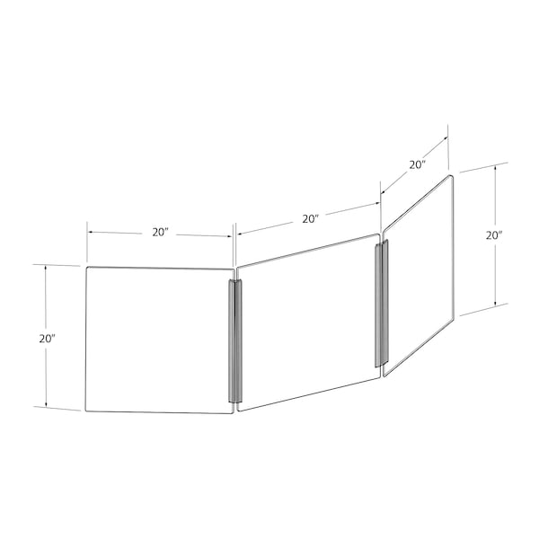 Azar Displays Medium Tri Fold Clear Acrylic Plexiglass Shield PPE 53.5”x23.5” - 176192-100