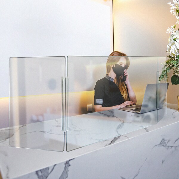 Azar Displays Medium Tri Fold Clear Acrylic Plexiglass Shield PPE 53.5”x23.5” - 176192-100