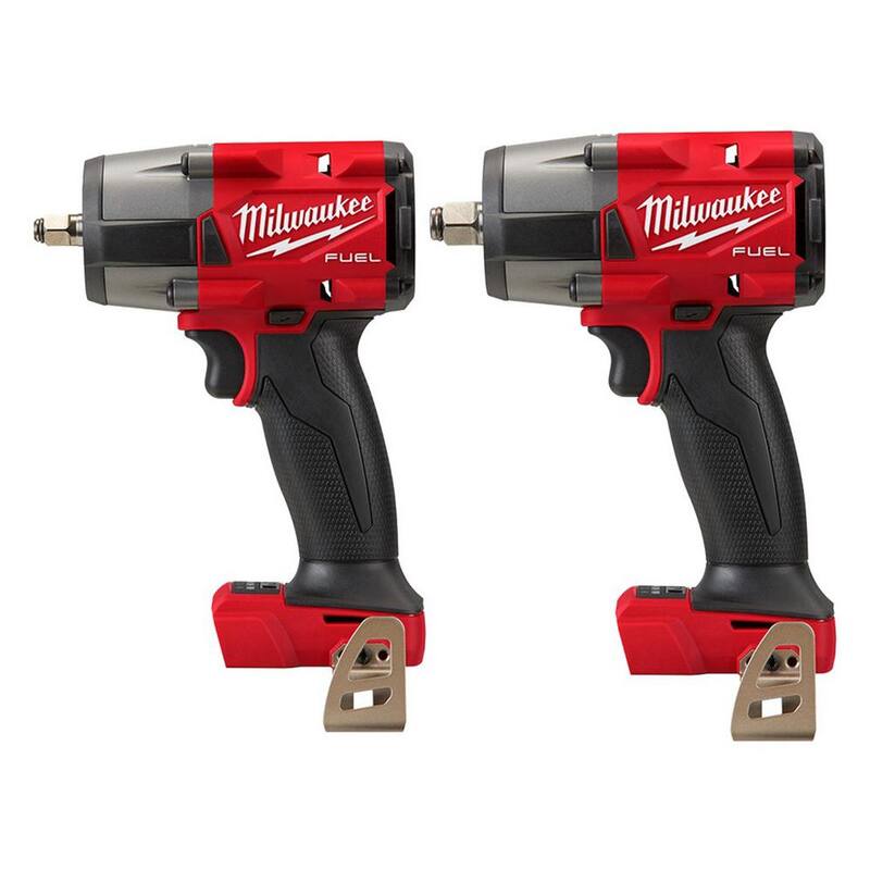 Llave de impacto inalámbrica sin escobillas Milwaukee M18 FUEL GEN-2 de 18V de litio-ion de medio torque de 3/8 y 1/2 pulgadas (2 herramientas) - 2960-20-2962-20.